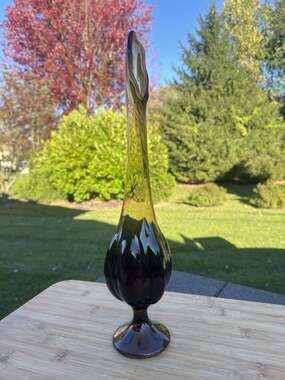 Vintage Viking Epic Brown/Amber Glass Six Petal Pedestal Swung Vase 15.5”